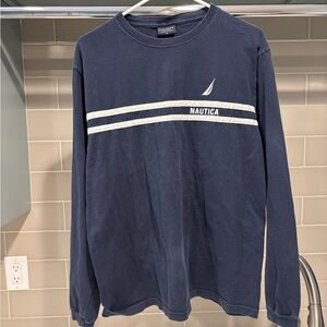 Y2K Nautica Striped Navy Long Sleeve Tee Size M